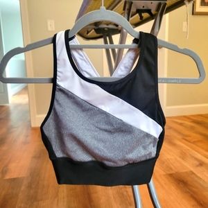 Black, white, grey colorblock sports bra